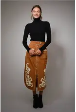 Susie Suede Embroidered Patch Midi Skirt