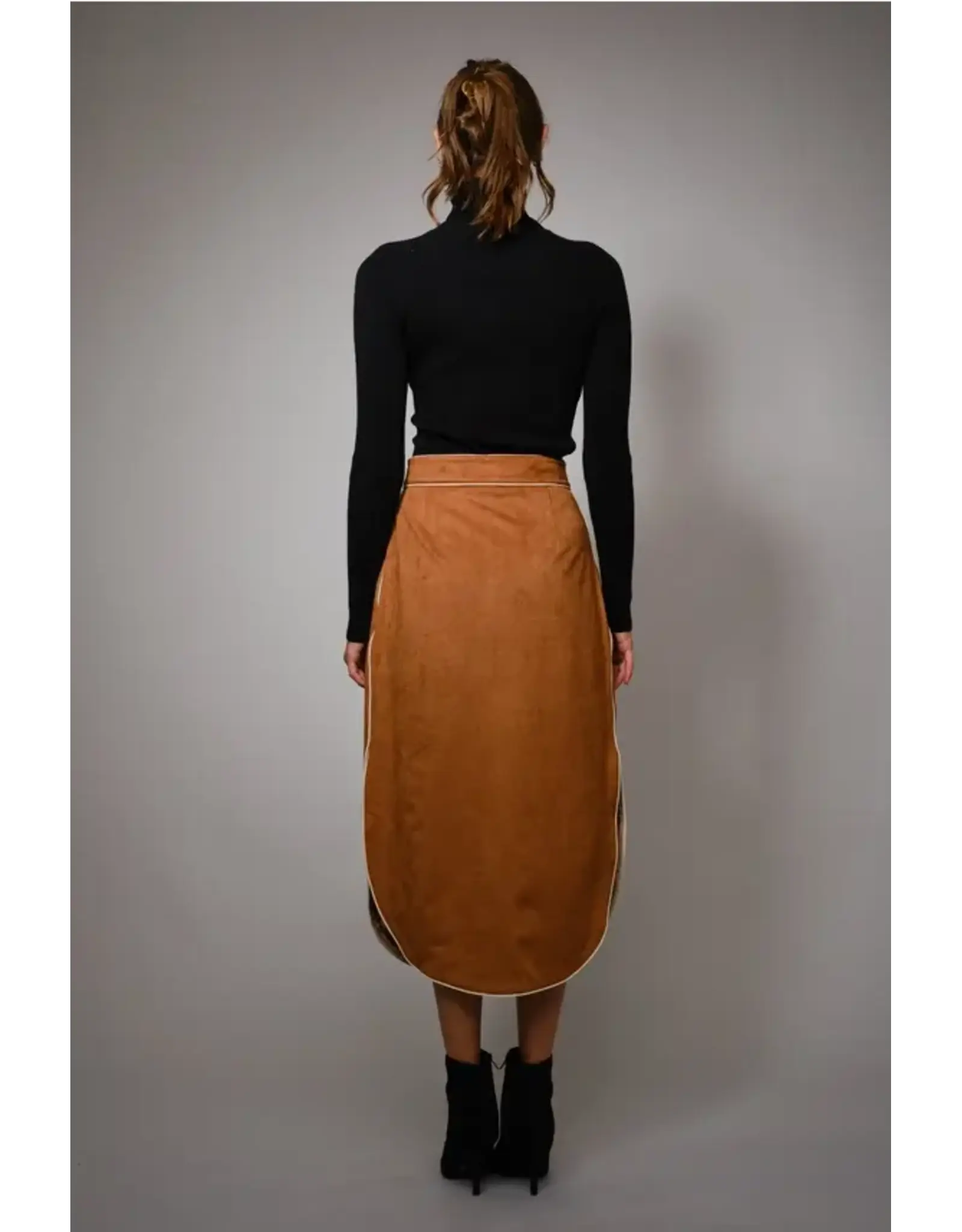 Susie Suede Embroidered Patch Midi Skirt