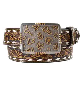 Angel Ranch Ladies Western Brown Floral Embossed Branded Buckle Belt