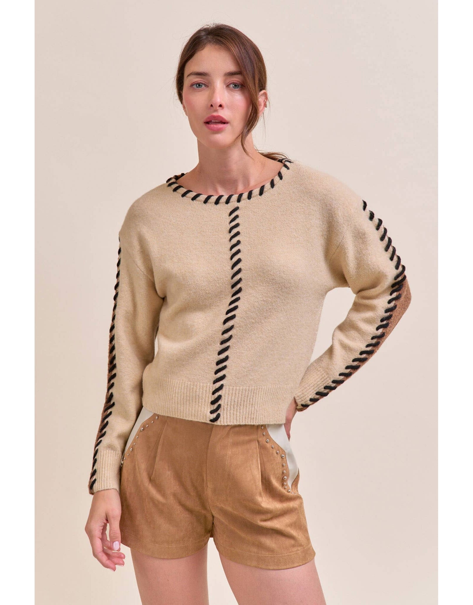 Winter Whip-Stitch Two-Tone Sweater