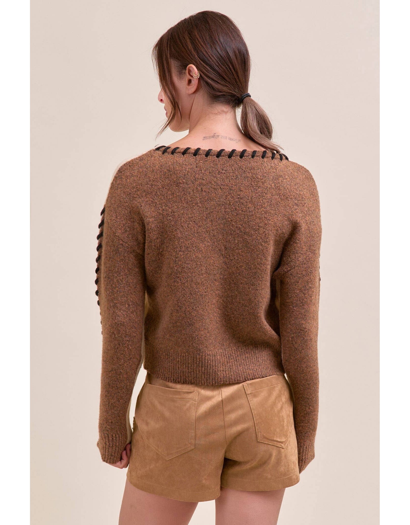 Winter Whip-Stitch Two-Tone Sweater