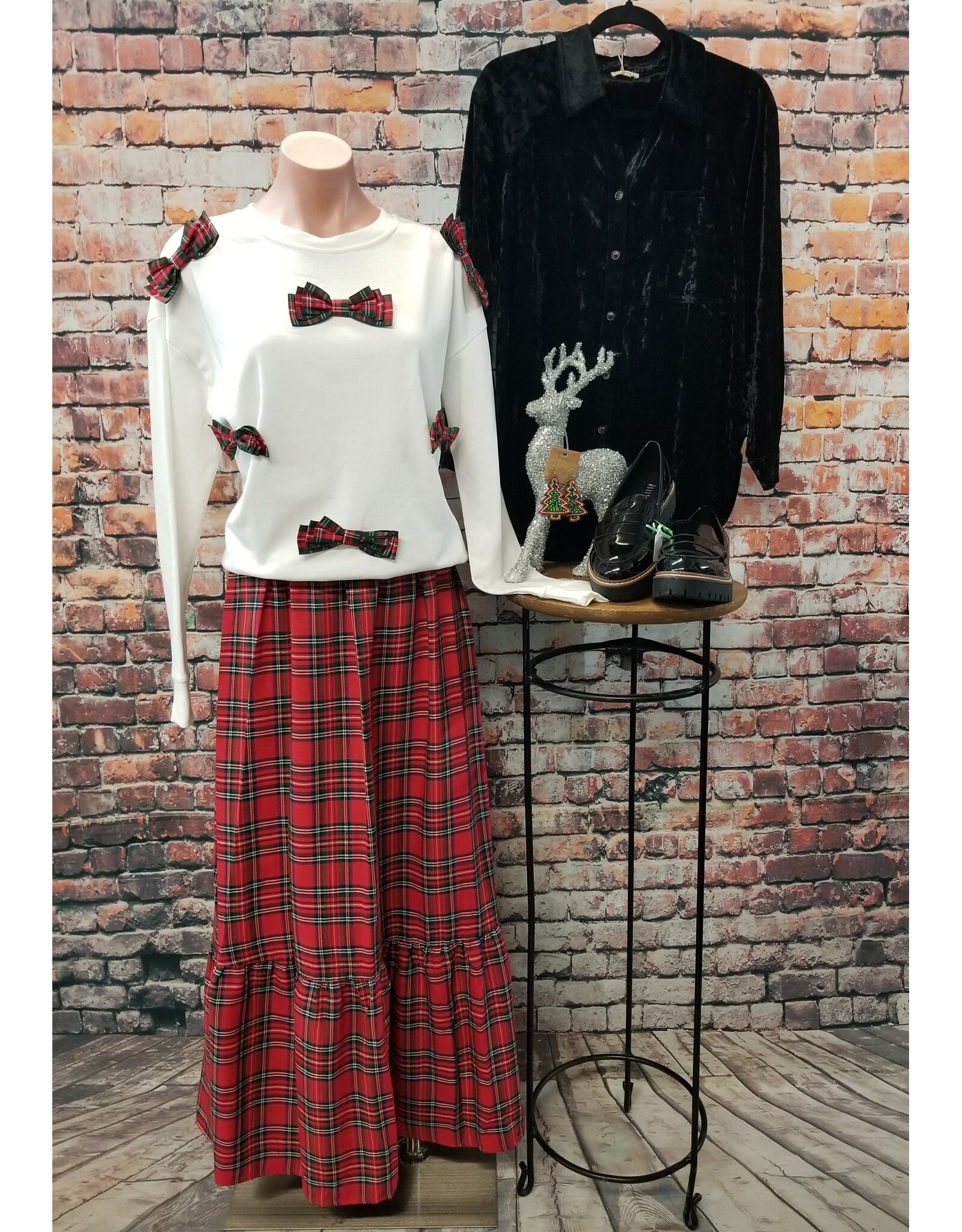 Multi Plaid Bow Pullover