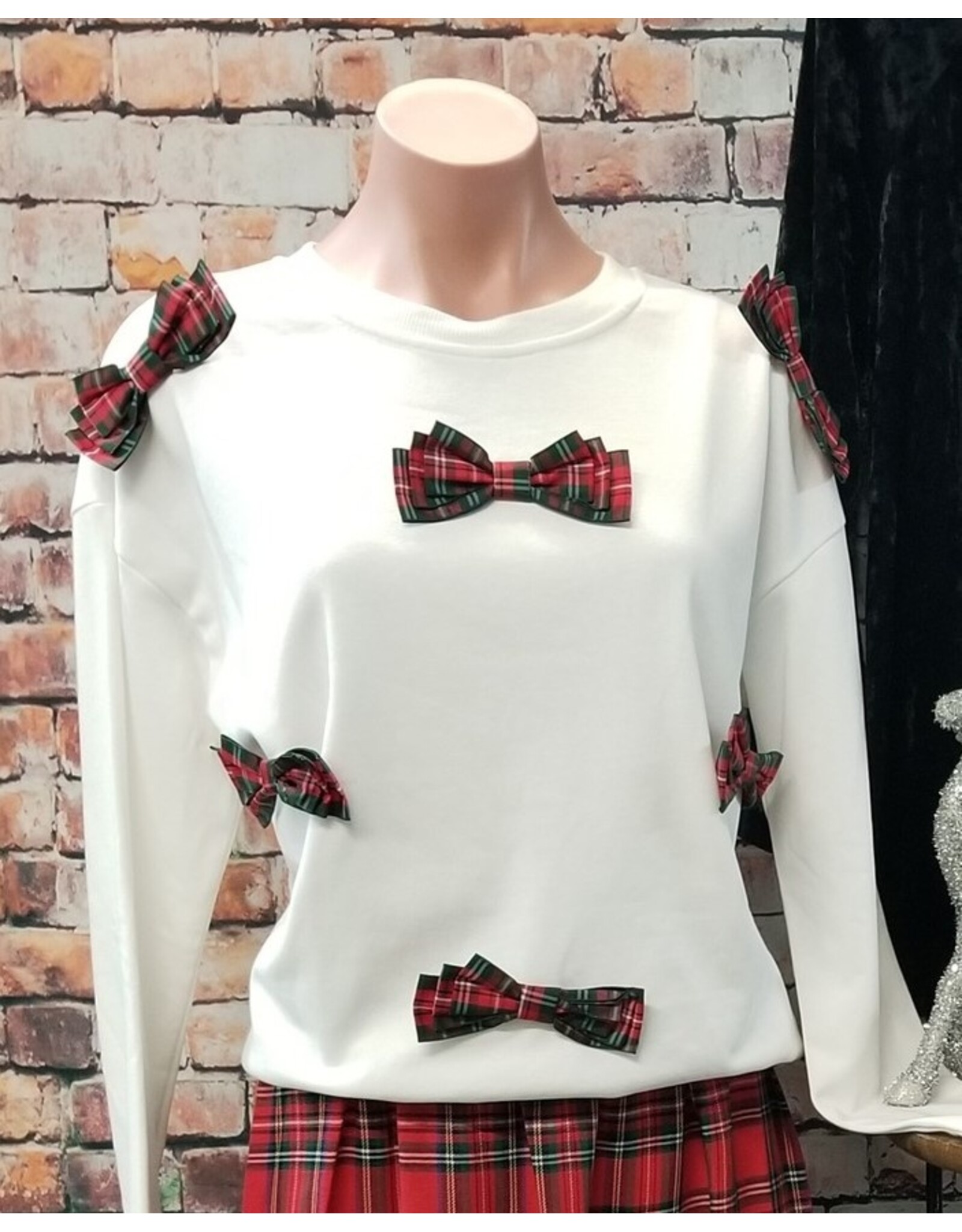 Multi Plaid Bow Pullover