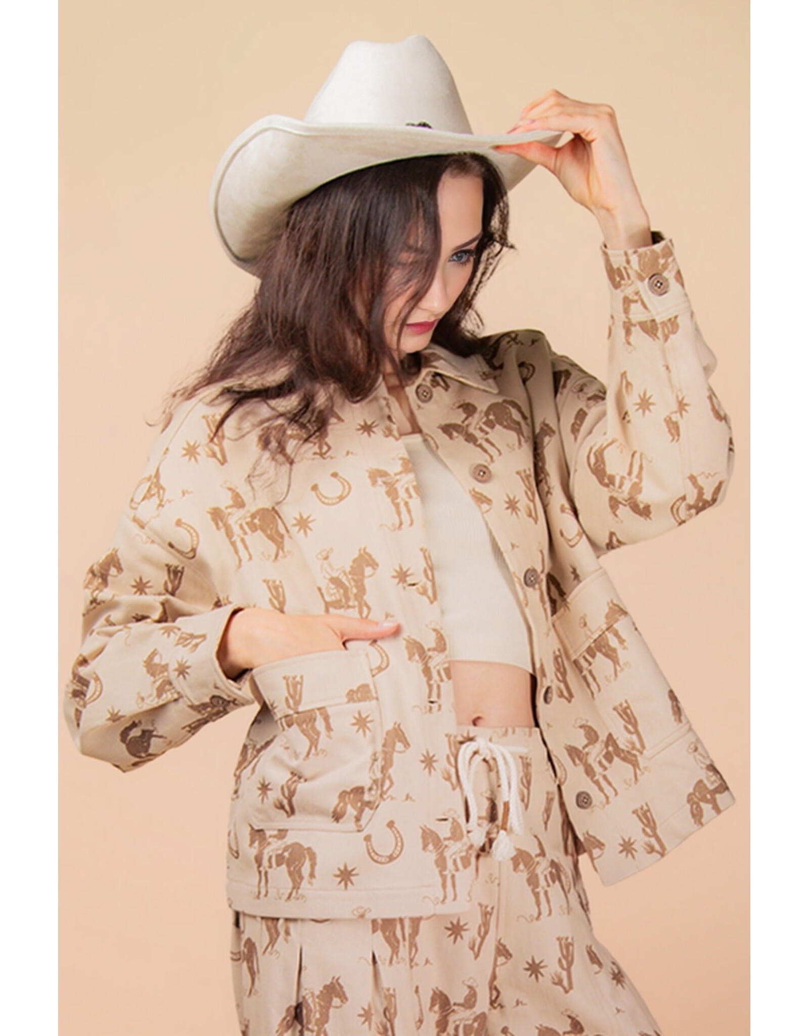 Oversized Western Graphic Casual Shacket Jacket