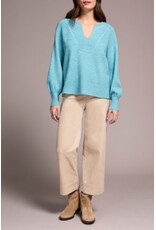 Tribal Tribal Mandarin Collar Long Puff Sleeve Sweater