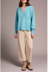 Tribal Tribal Mandarin Collar Long Puff Sleeve Sweater