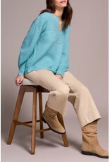 Tribal Tribal Mandarin Collar Long Puff Sleeve Sweater