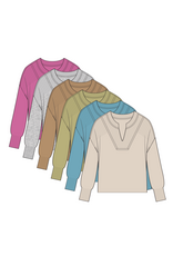 Tribal Tribal Mandarin Collar Long Puff Sleeve Sweater