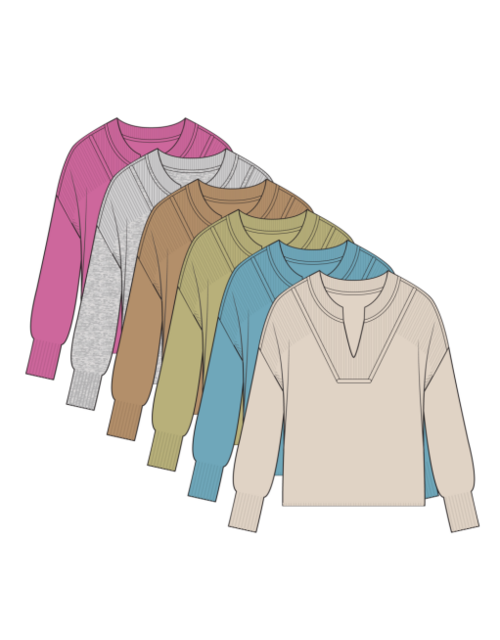 Tribal Tribal Mandarin Collar Long Puff Sleeve Sweater