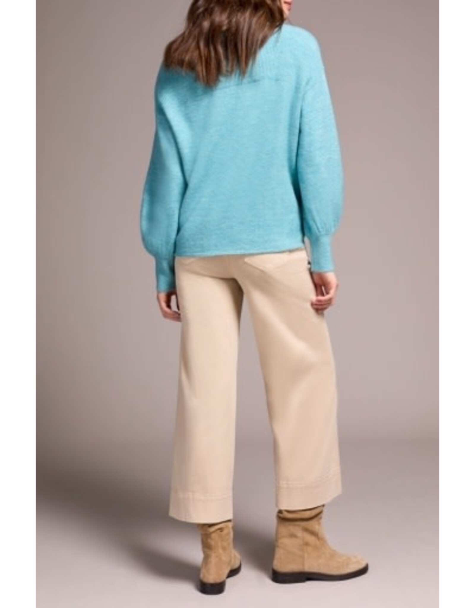 Tribal Tribal Mandarin Collar Long Puff Sleeve Sweater