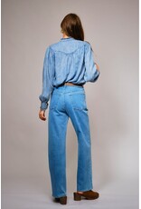 Dolly Ruffle Neck Denim Snap Button Shirt