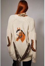 Western Horse Belted Cardigan Sweater
