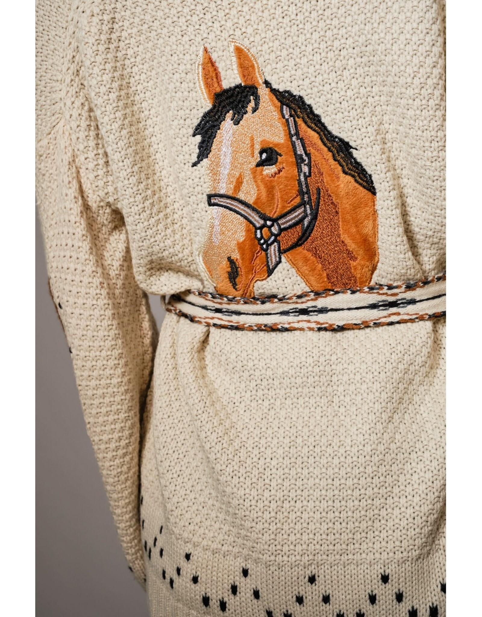 Western Horse Belted Cardigan Sweater