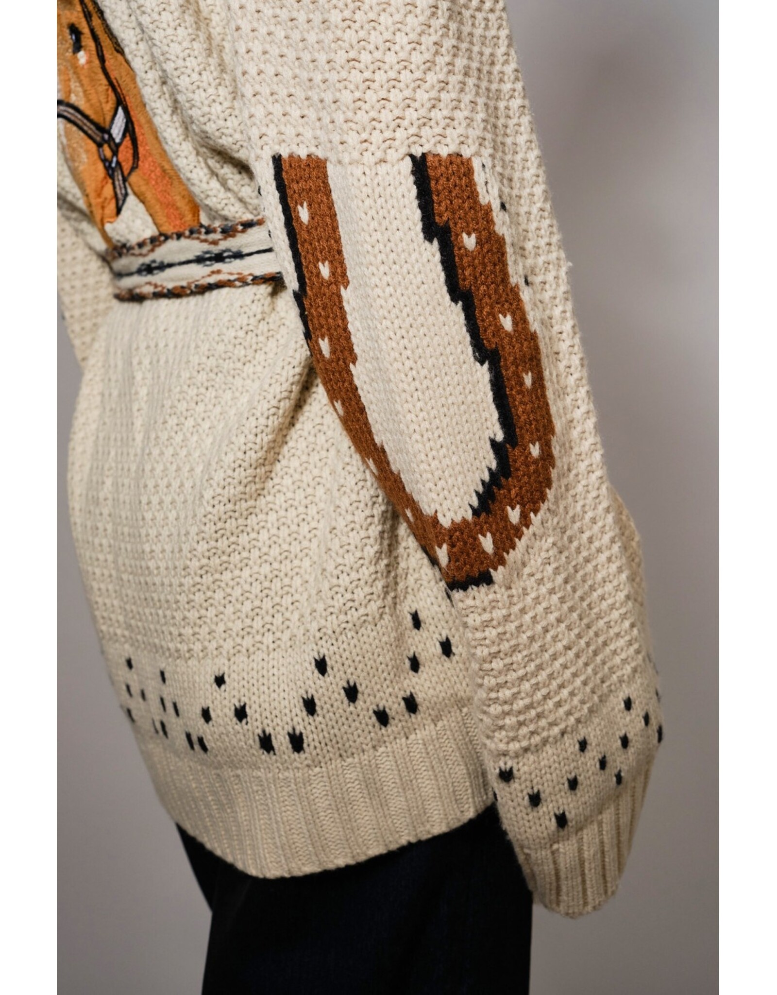Western Horse Belted Cardigan Sweater