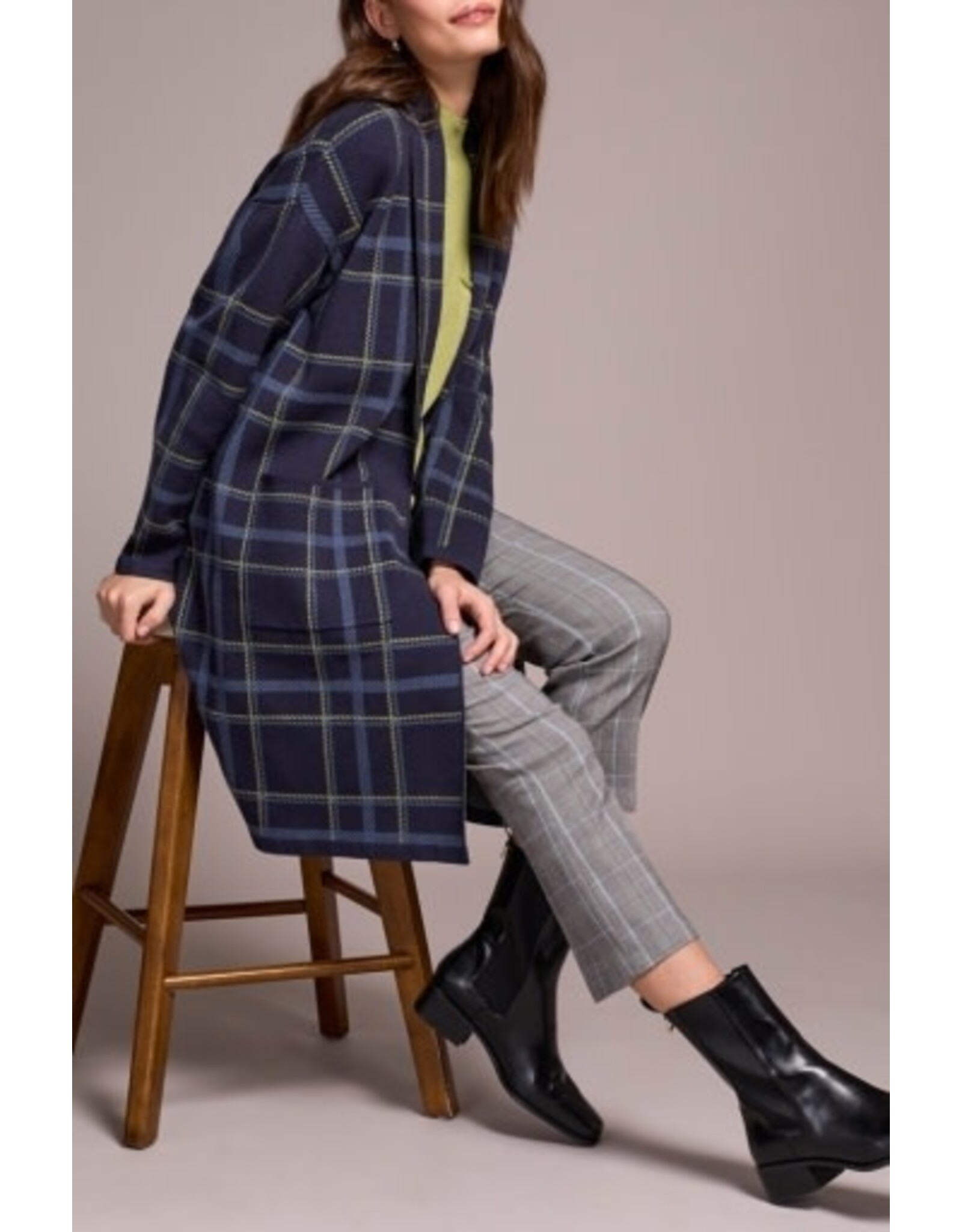 Tribal Tribal Double Knit Long Plaid Coatigan