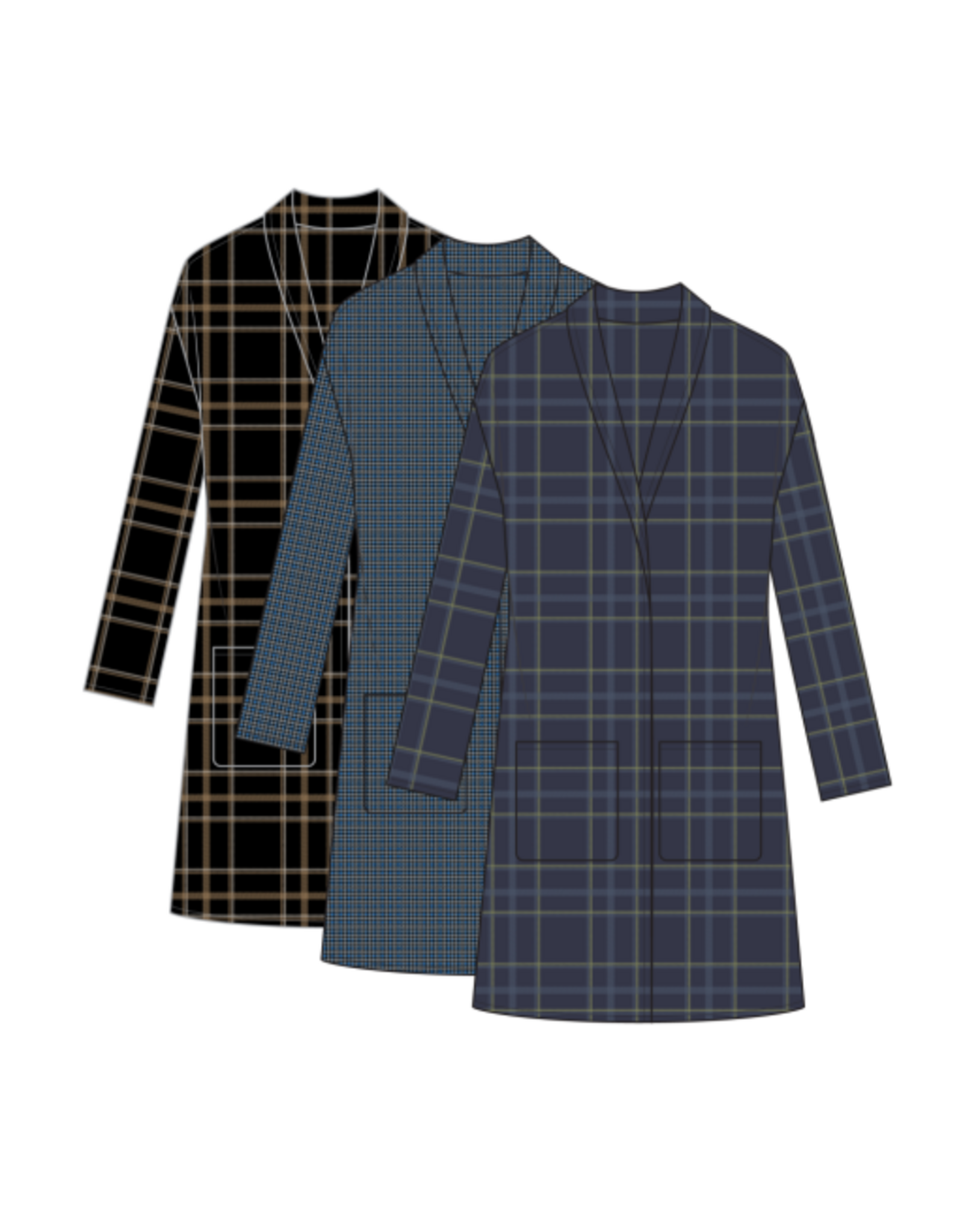 Tribal Tribal Double Knit Long Plaid Coatigan