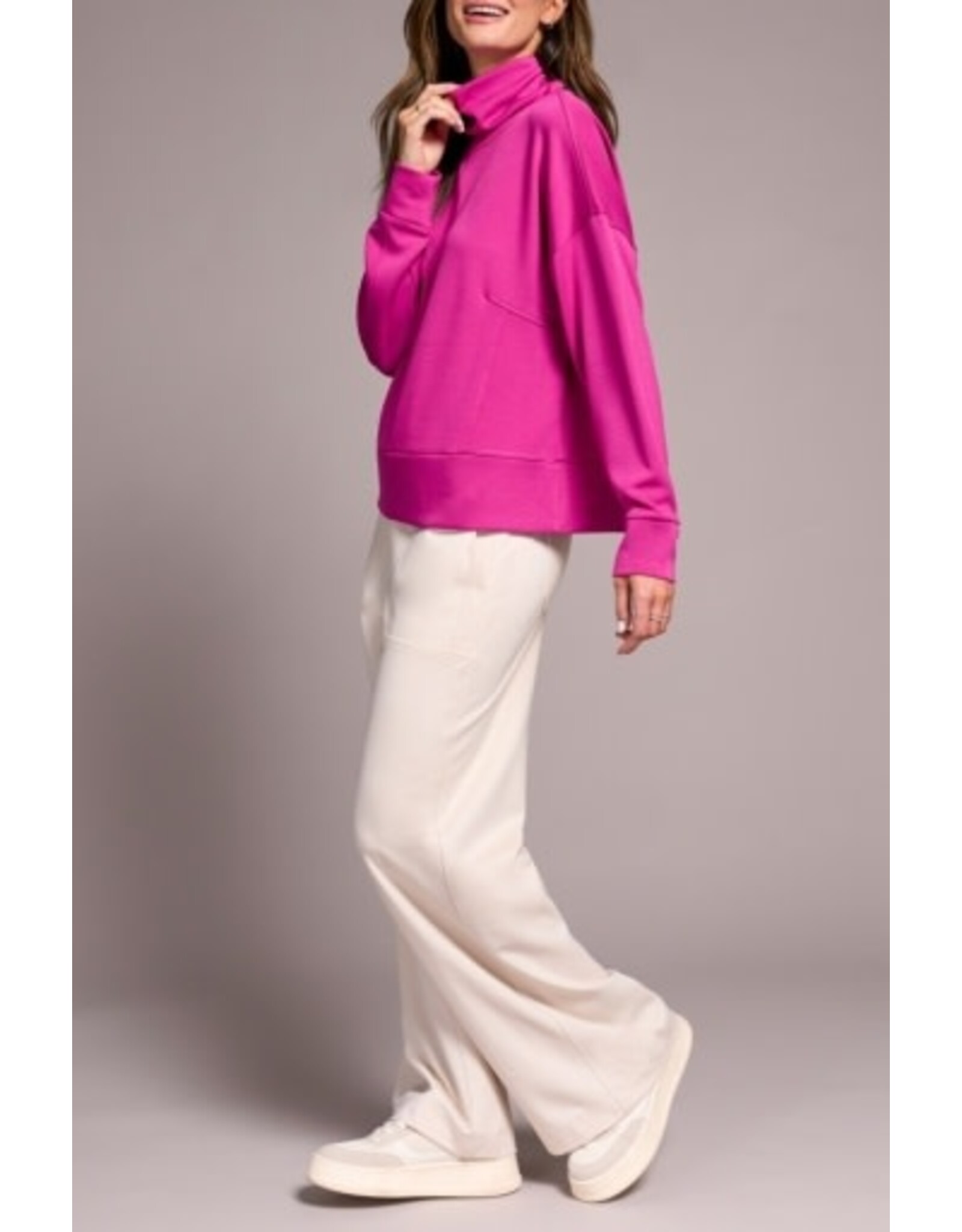 Tribal Tribal Techno Lux Drop Shoulder Funnel Neck Knit Top