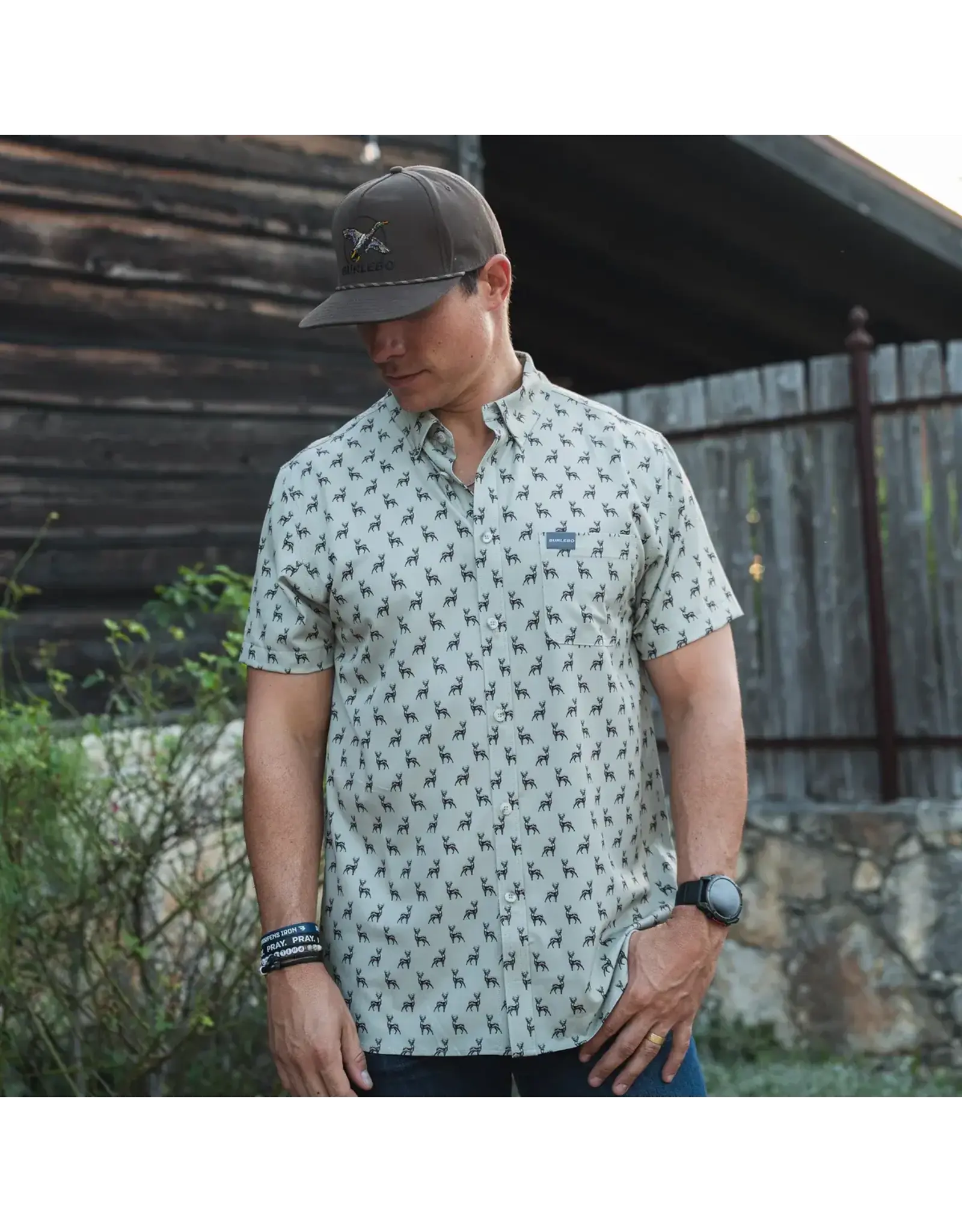 Burlebo Burlebo Performance Button Up Whitetail Deer Green