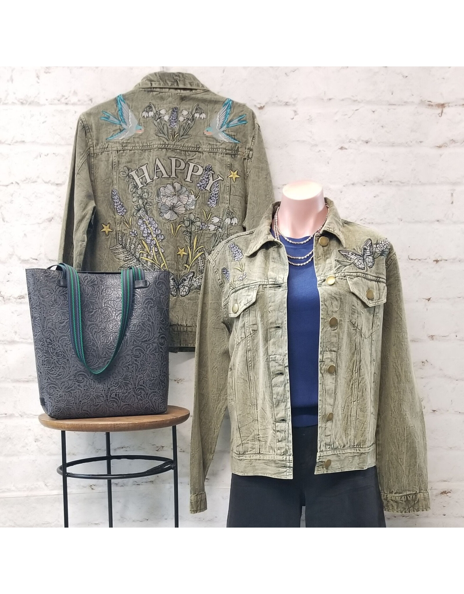 Happy Embroidered Denim Jacket