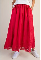 Allison Embroidered Lace Hem Red Maxi Skirt