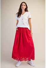 Allison Embroidered Lace Hem Red Maxi Skirt