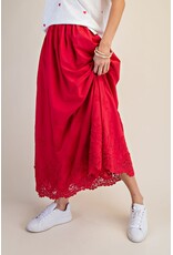 Allison Embroidered Lace Hem Red Maxi Skirt