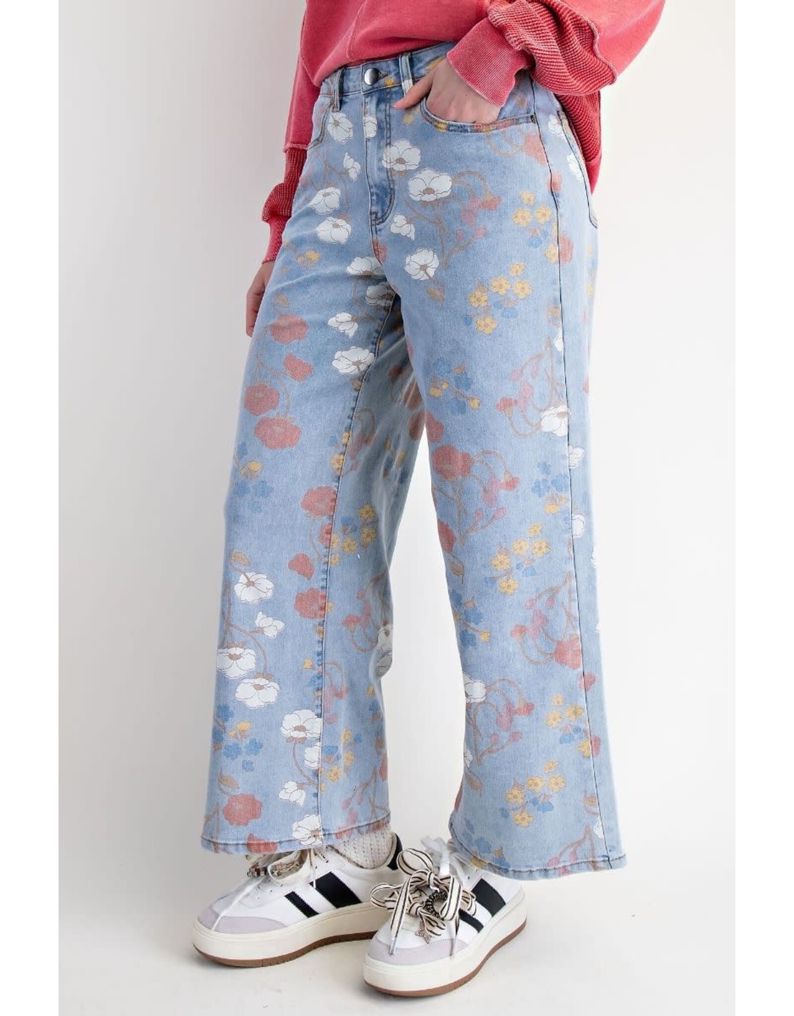Fallon Washed Denim Floral Print Jeans