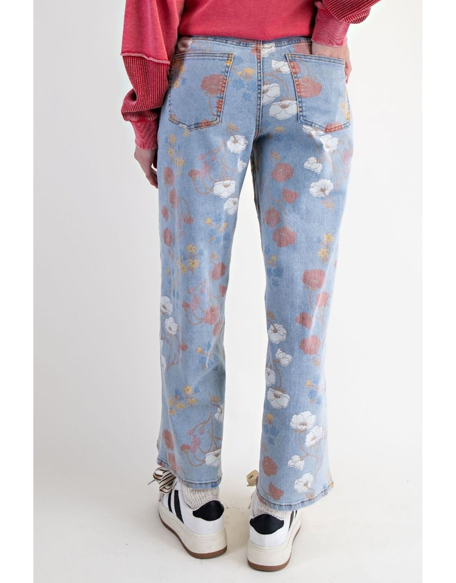 Fallon Washed Denim Floral Print Jeans