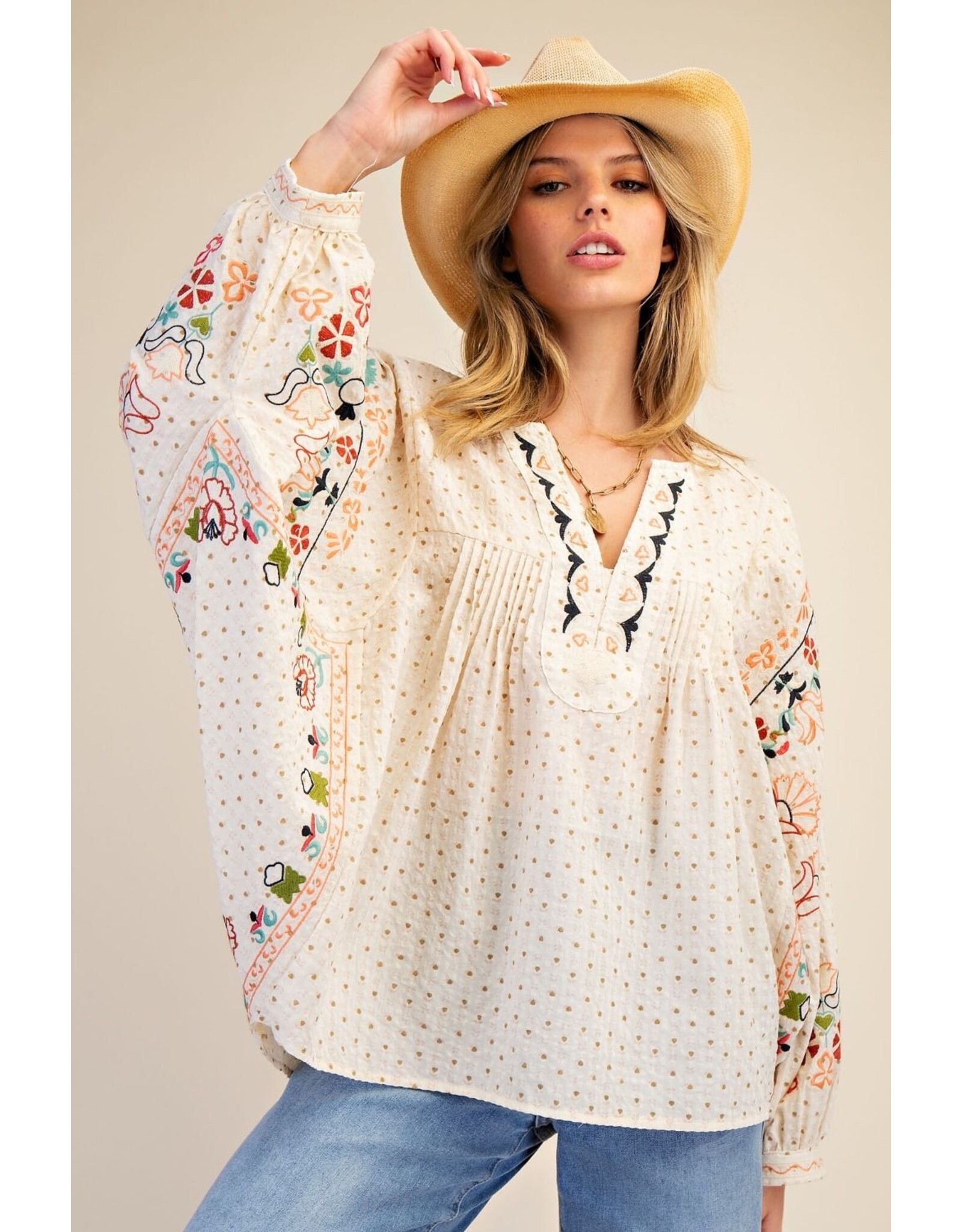 Helena Embroidered Polka Dot Swing Top