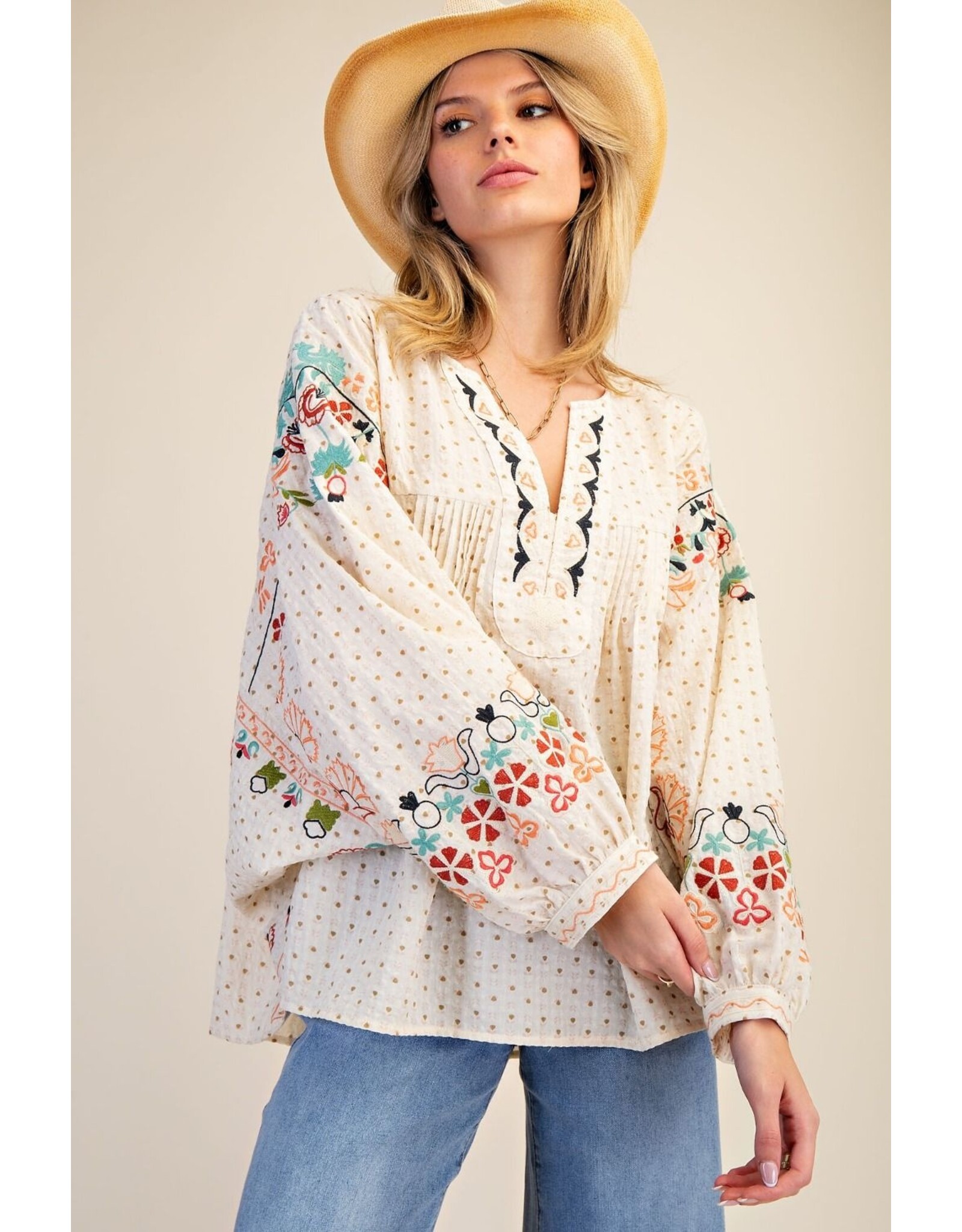 Helena Embroidered Polka Dot Swing Top