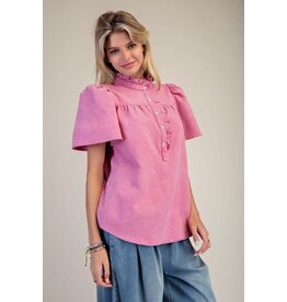 Lainey Washed Chambray Pearl Snap Top