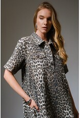 Lena Leopard Print Button-Up Denim Dress