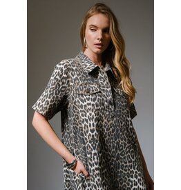 Lena Leopard Print Button-Up Denim Dress