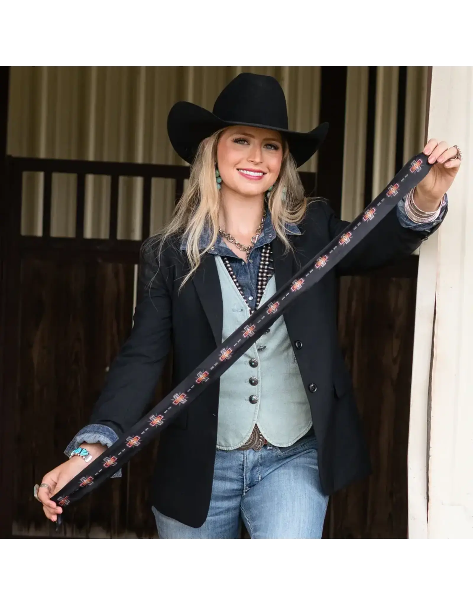 Fringe Scarves Fringe Twilly - Cross Me - Black