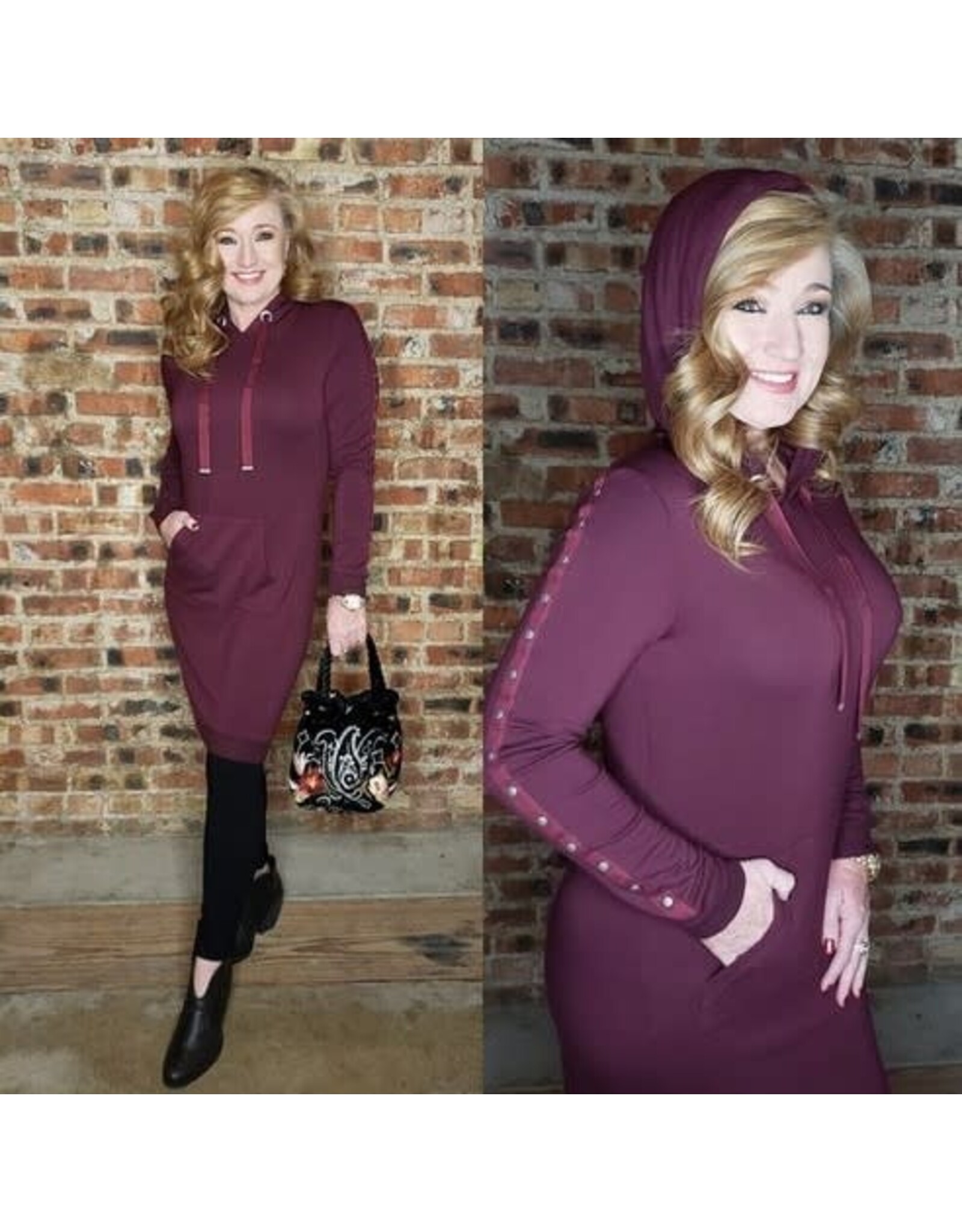 Tribal Tribal Long Sleeve Hooded Dress With Studs