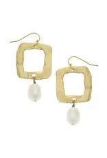 Susan Shaw Open Square Pearl Drop Earrings