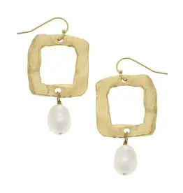 Susan Shaw Open Square Pearl Drop Earrings