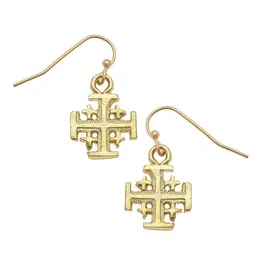 Susan Shaw Jerusalem Cross Drop Earrings