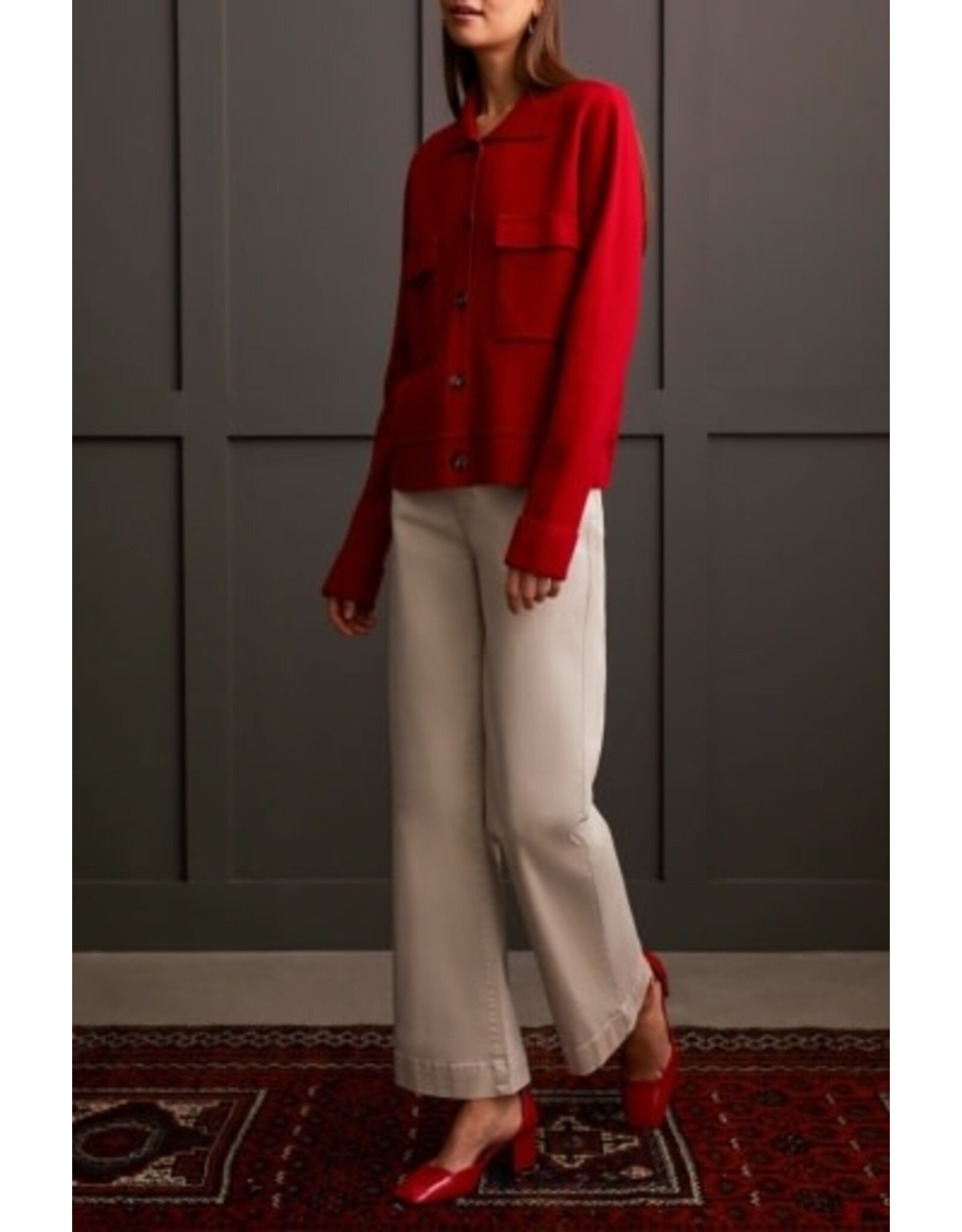 Tribal Tribal Double Knit Collared Sweater Cardigan