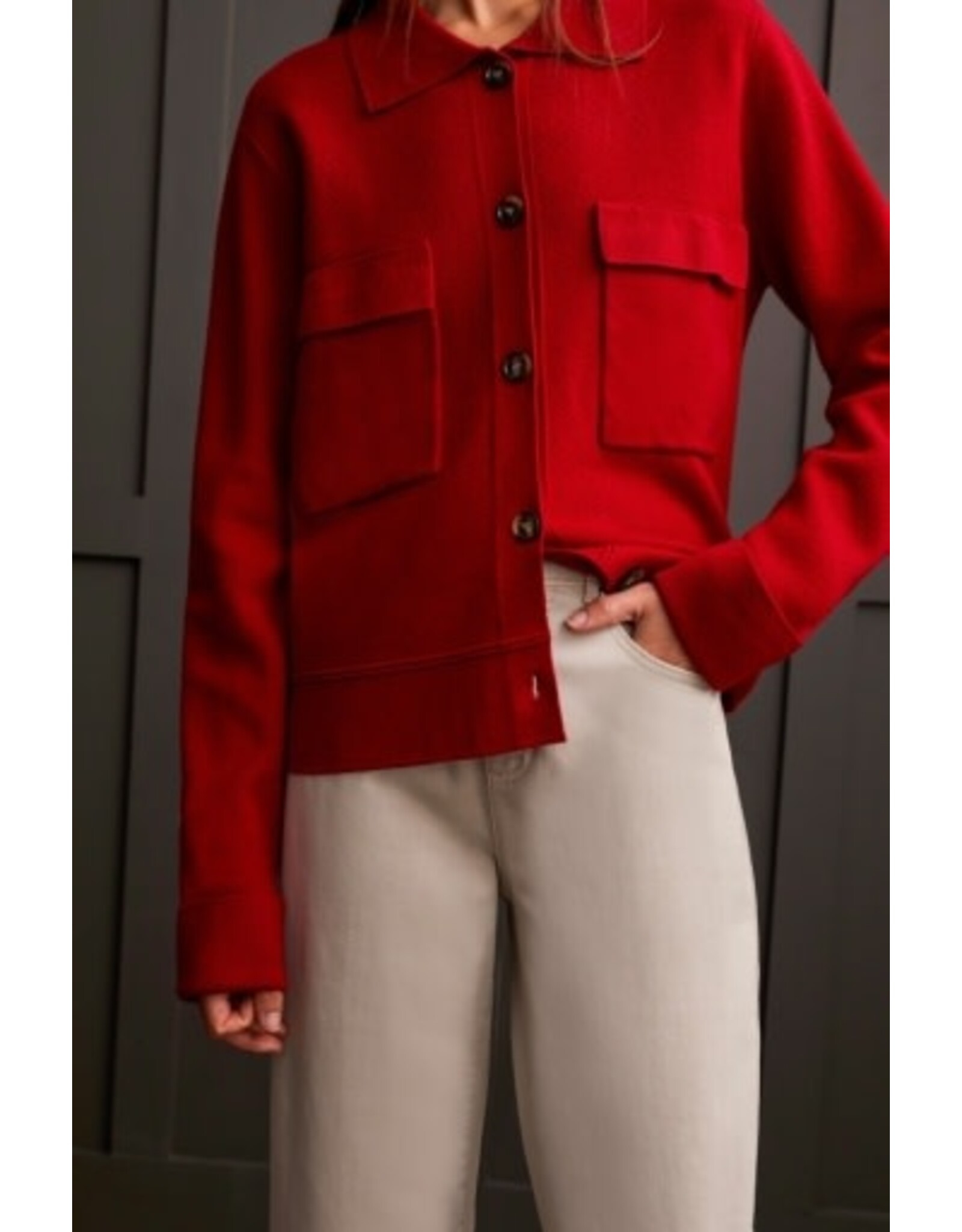 Tribal Tribal Double Knit Collared Sweater Cardigan