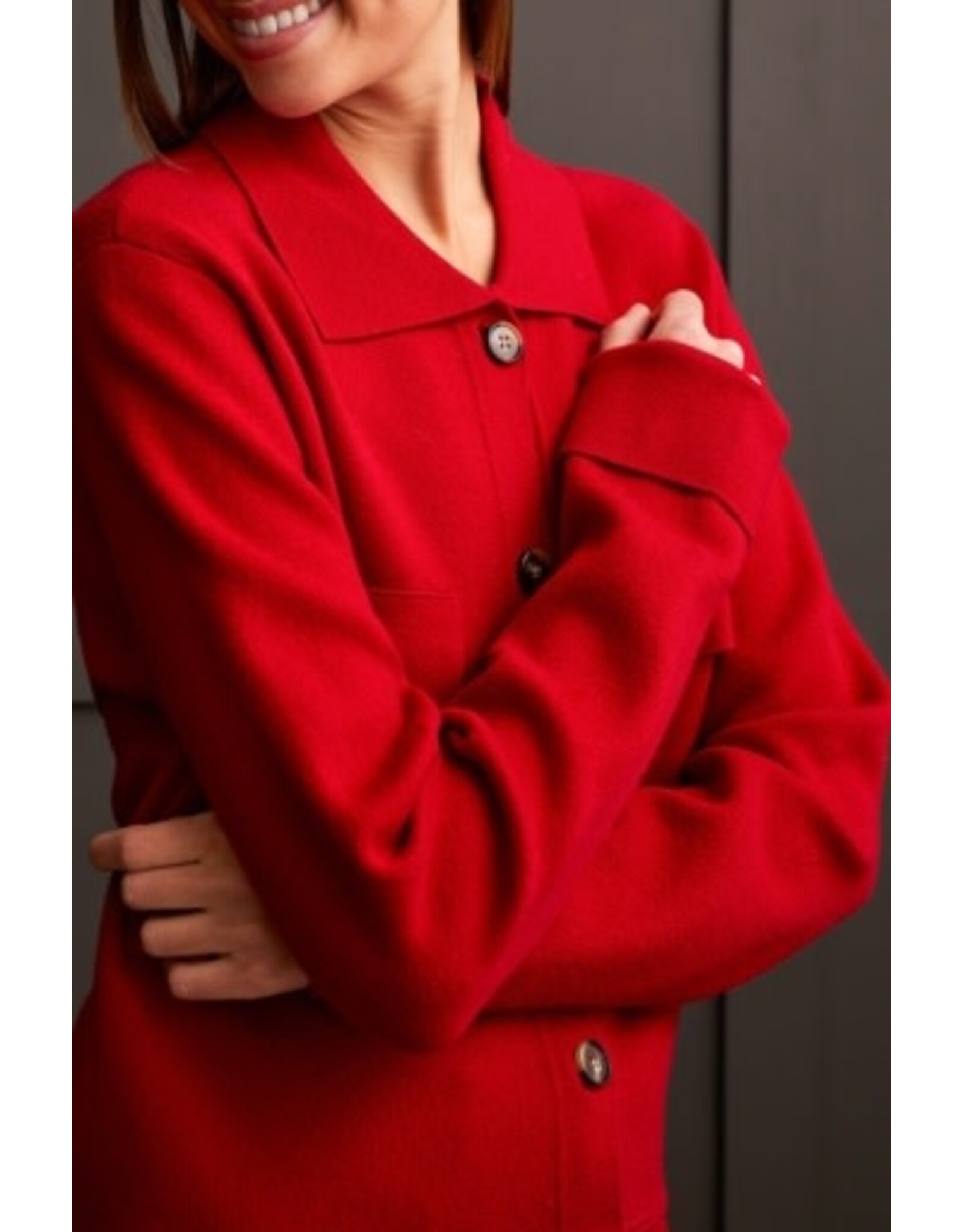 Tribal Tribal Double Knit Collared Sweater Cardigan