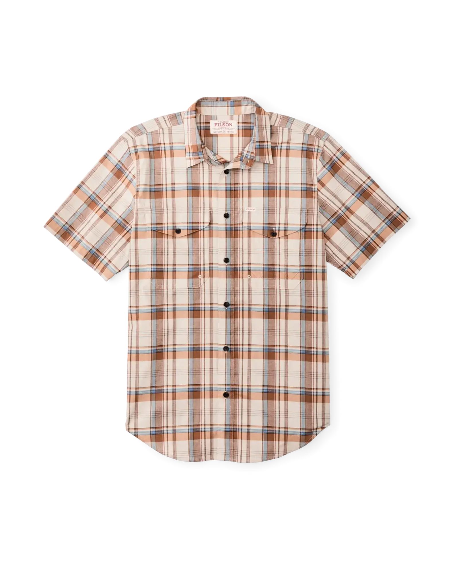 Filson Twin Lakes Short Sleeve Sport Shirt Beige/Rust Plaid