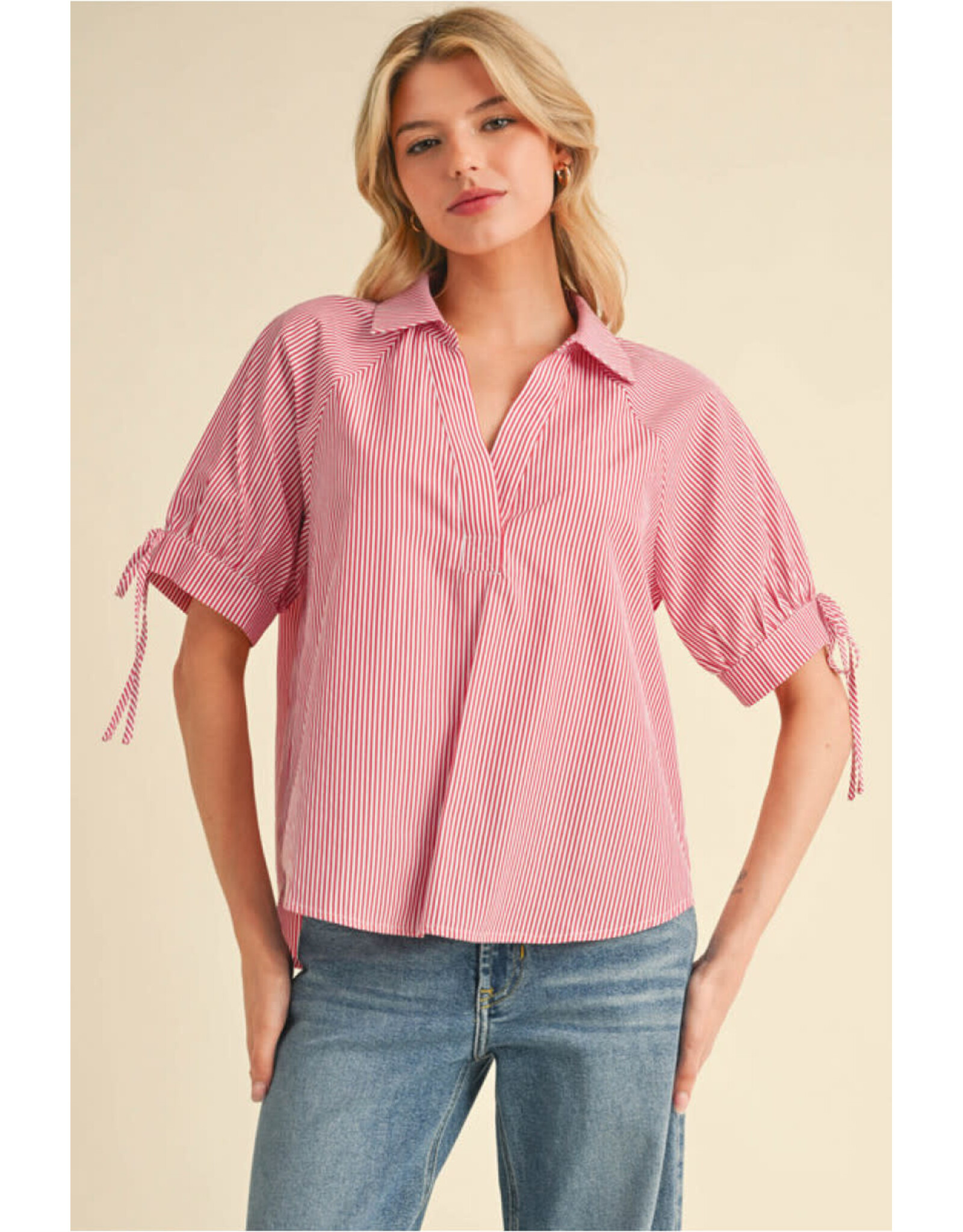 Candy Red Pin-Stripe Top