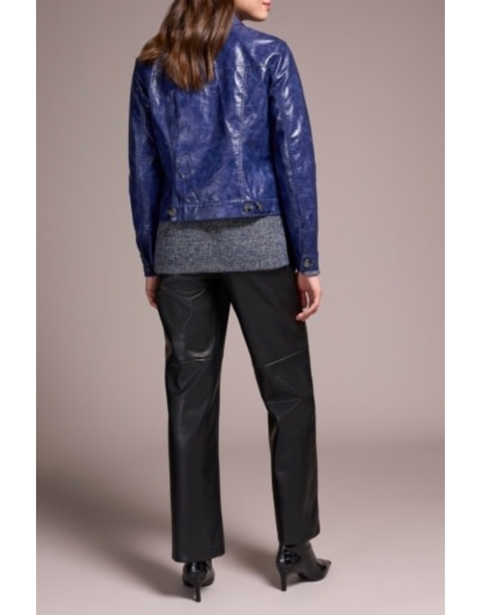 Tribal Tribal Faux Leather Button-Front Collar-Accent Jacket