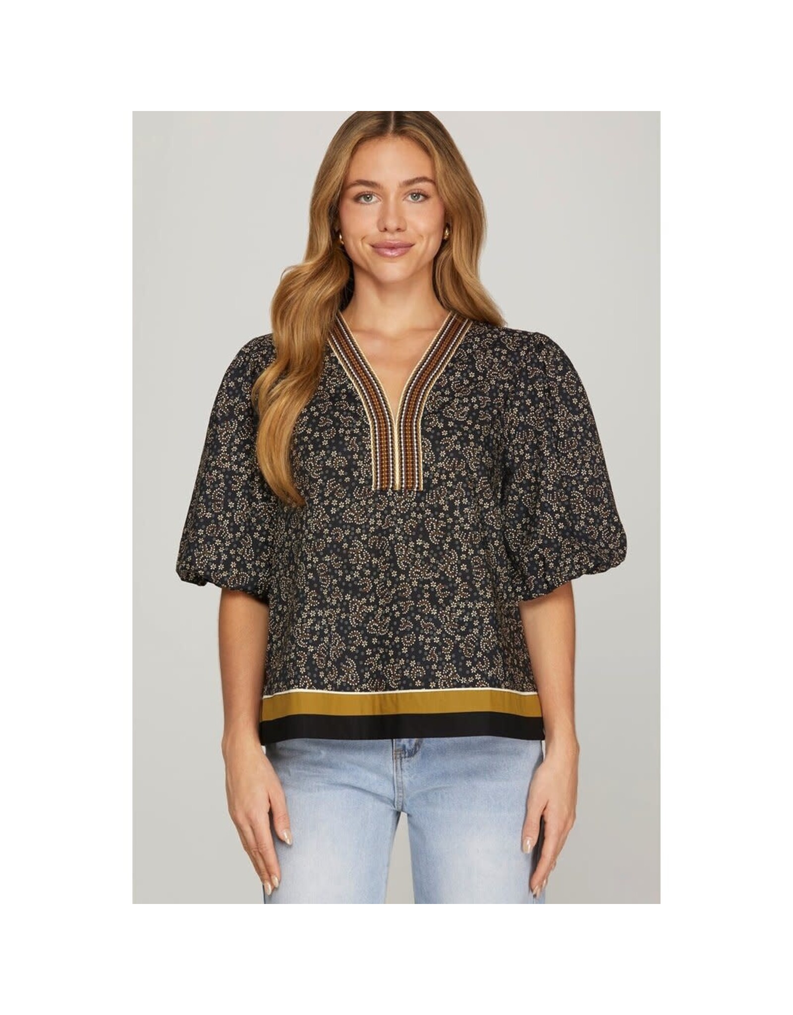 Lexie Puff Sleeve Woven Printed Top