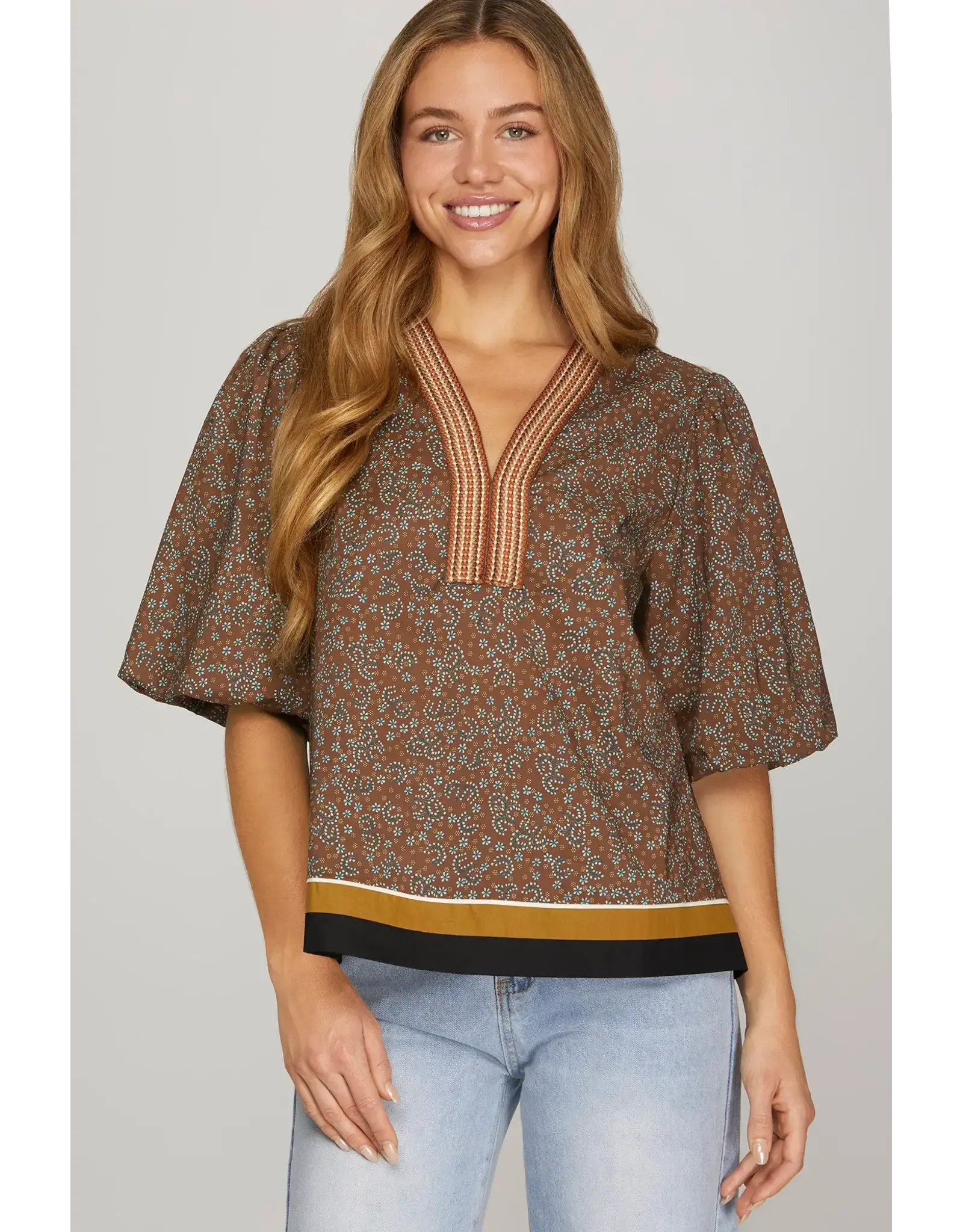 Lexie Puff Sleeve Woven Printed Top
