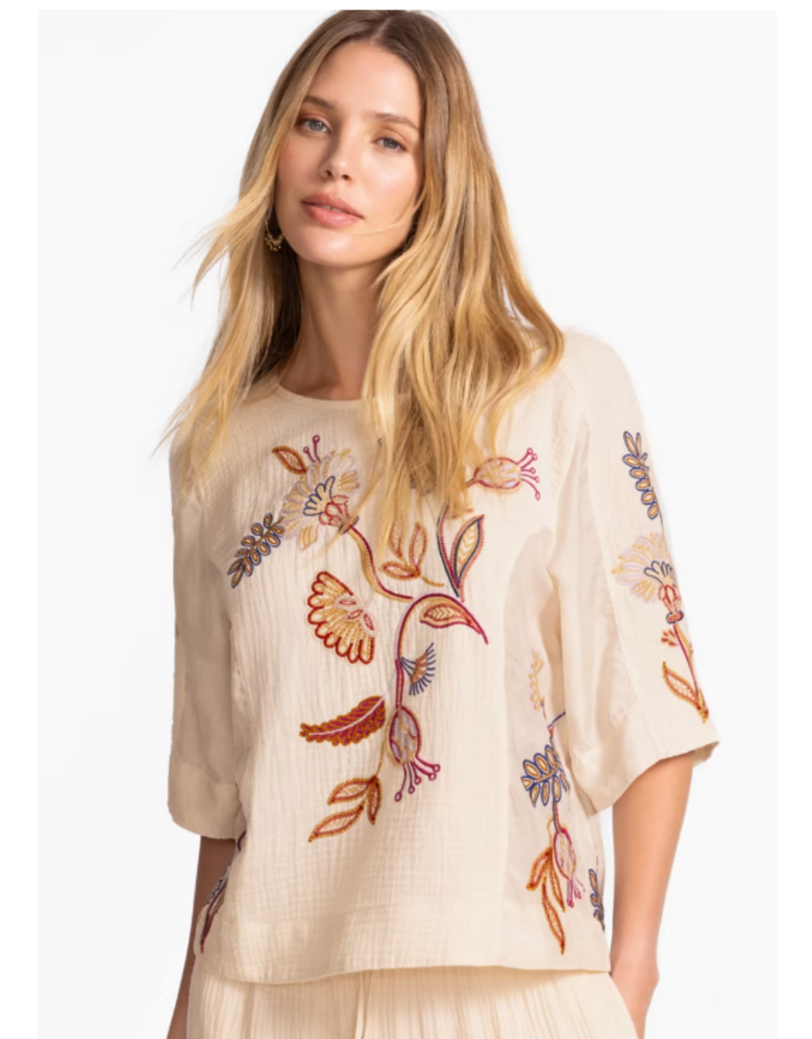 Johnny Was Johnny Was Mixed Media Dolman Blouse - Gineva
