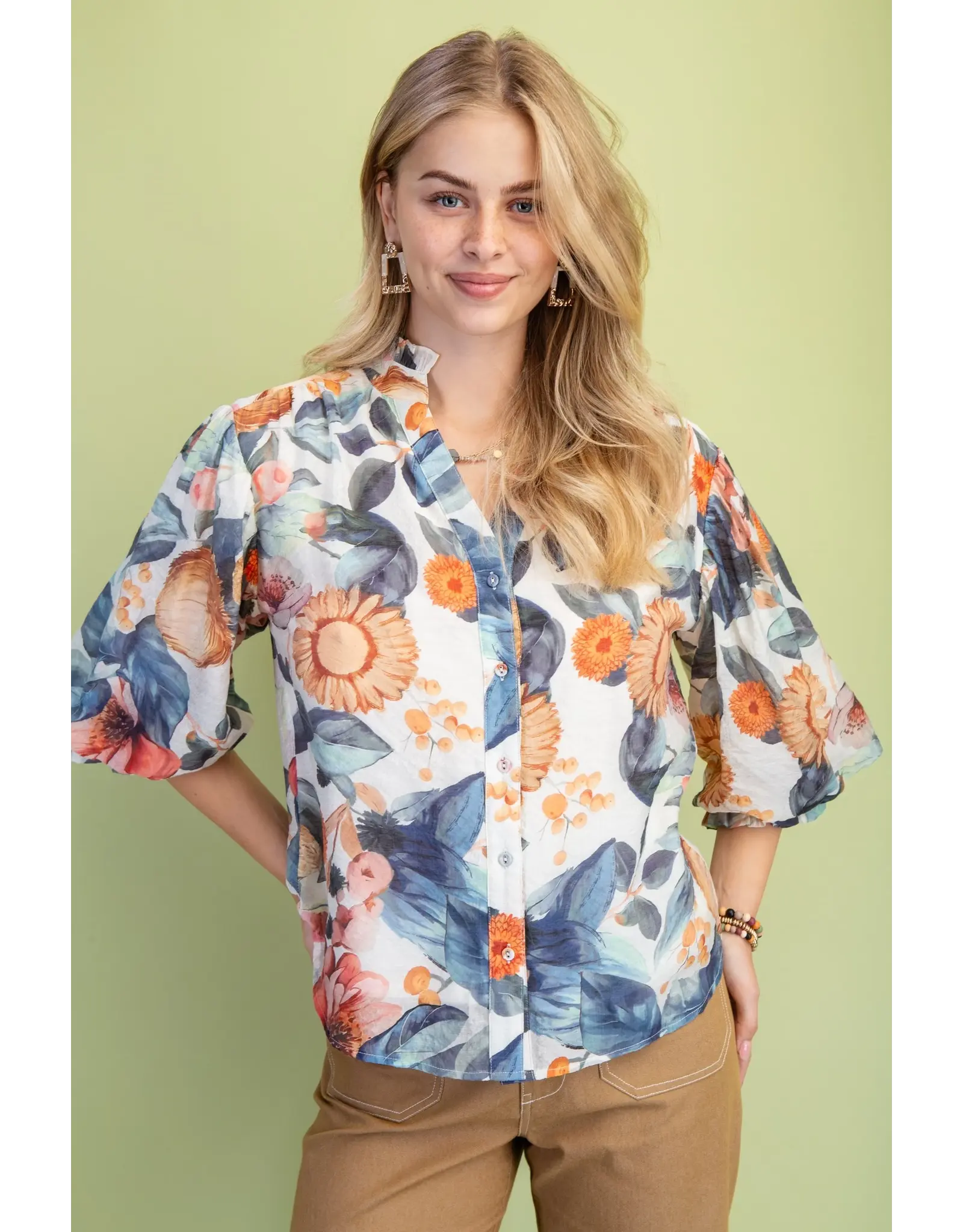 Gayle Floral Button Down Top