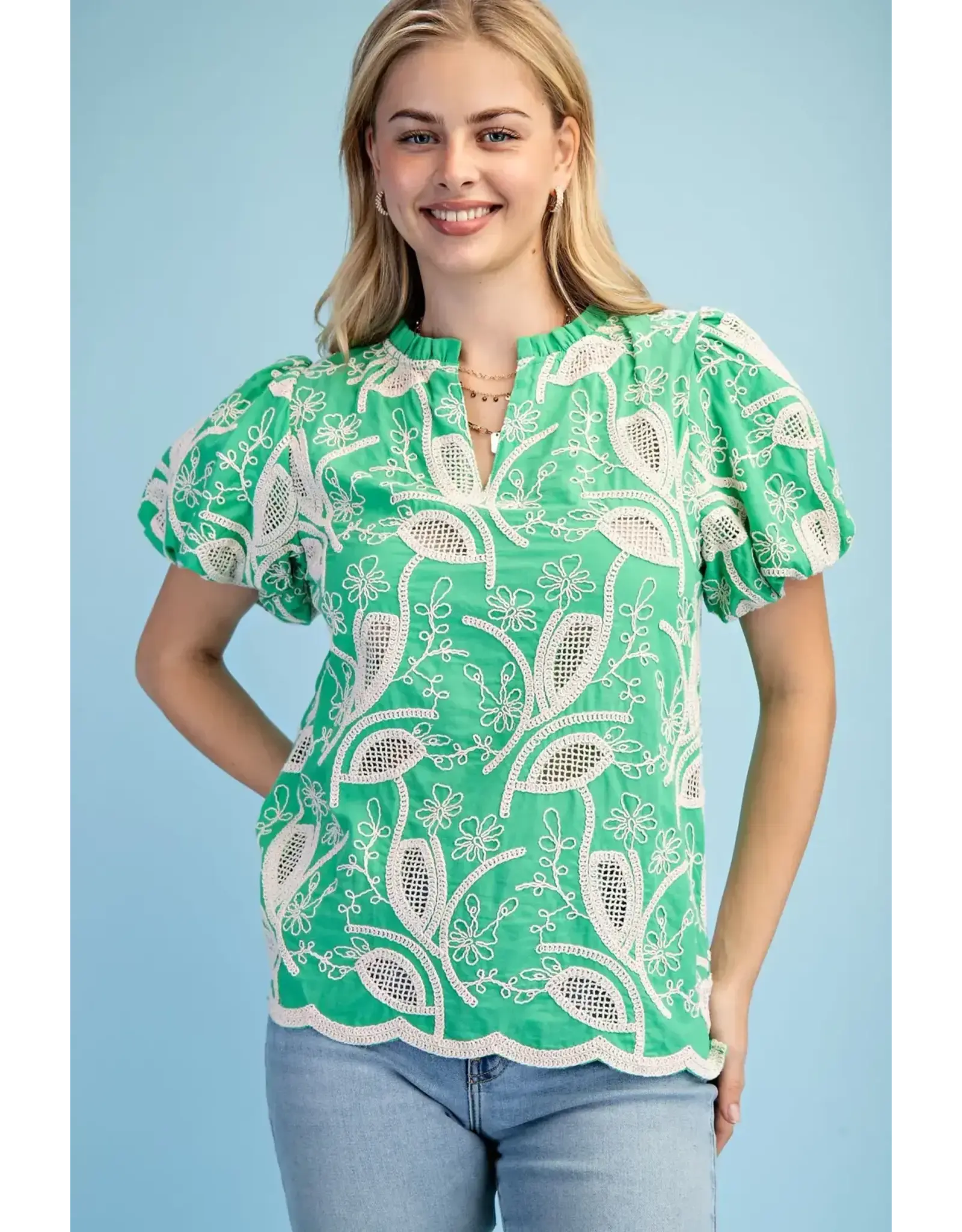 Ginny Floral Embroidered V-Neck Blouse