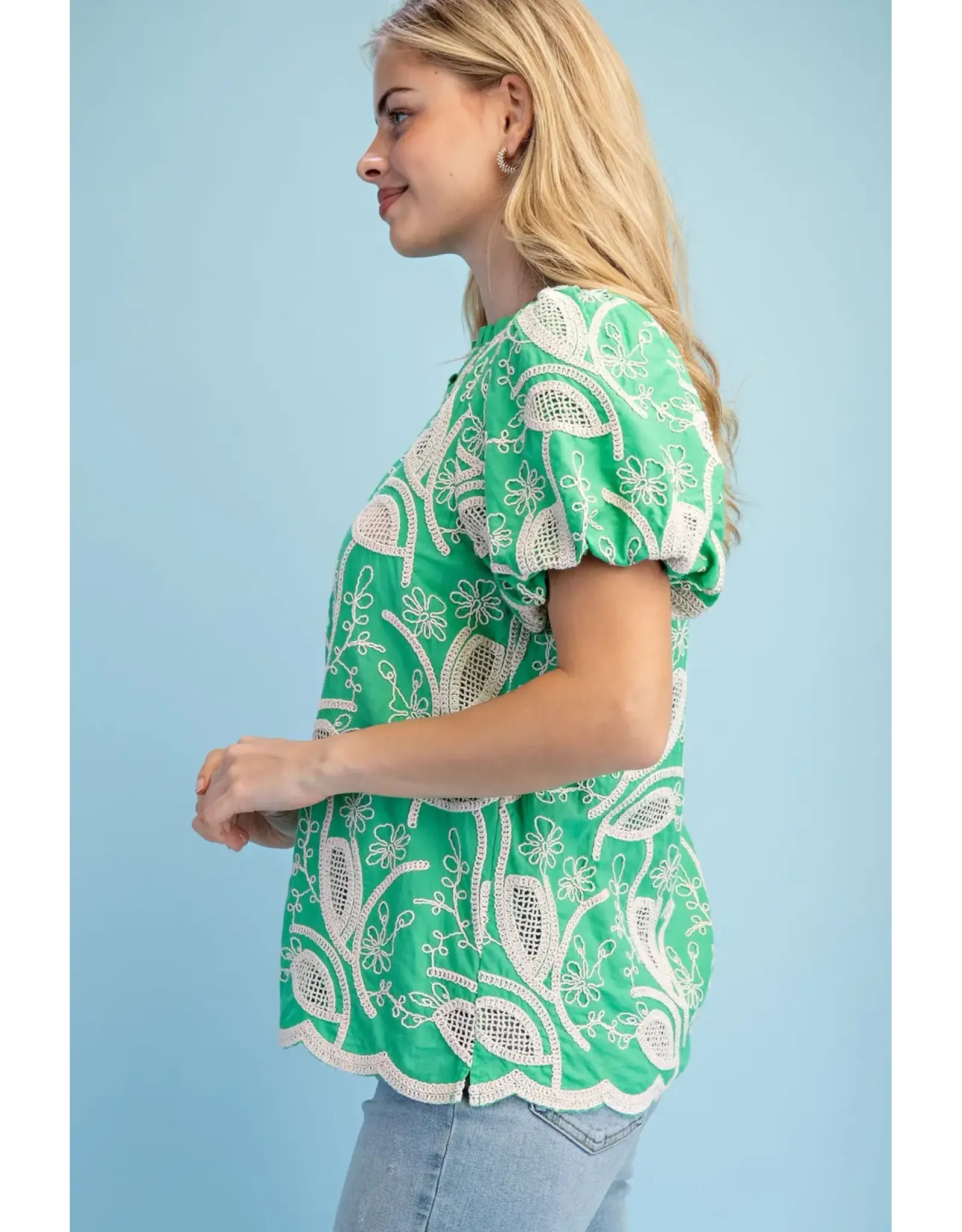 Ginny Floral Embroidered V-Neck Blouse